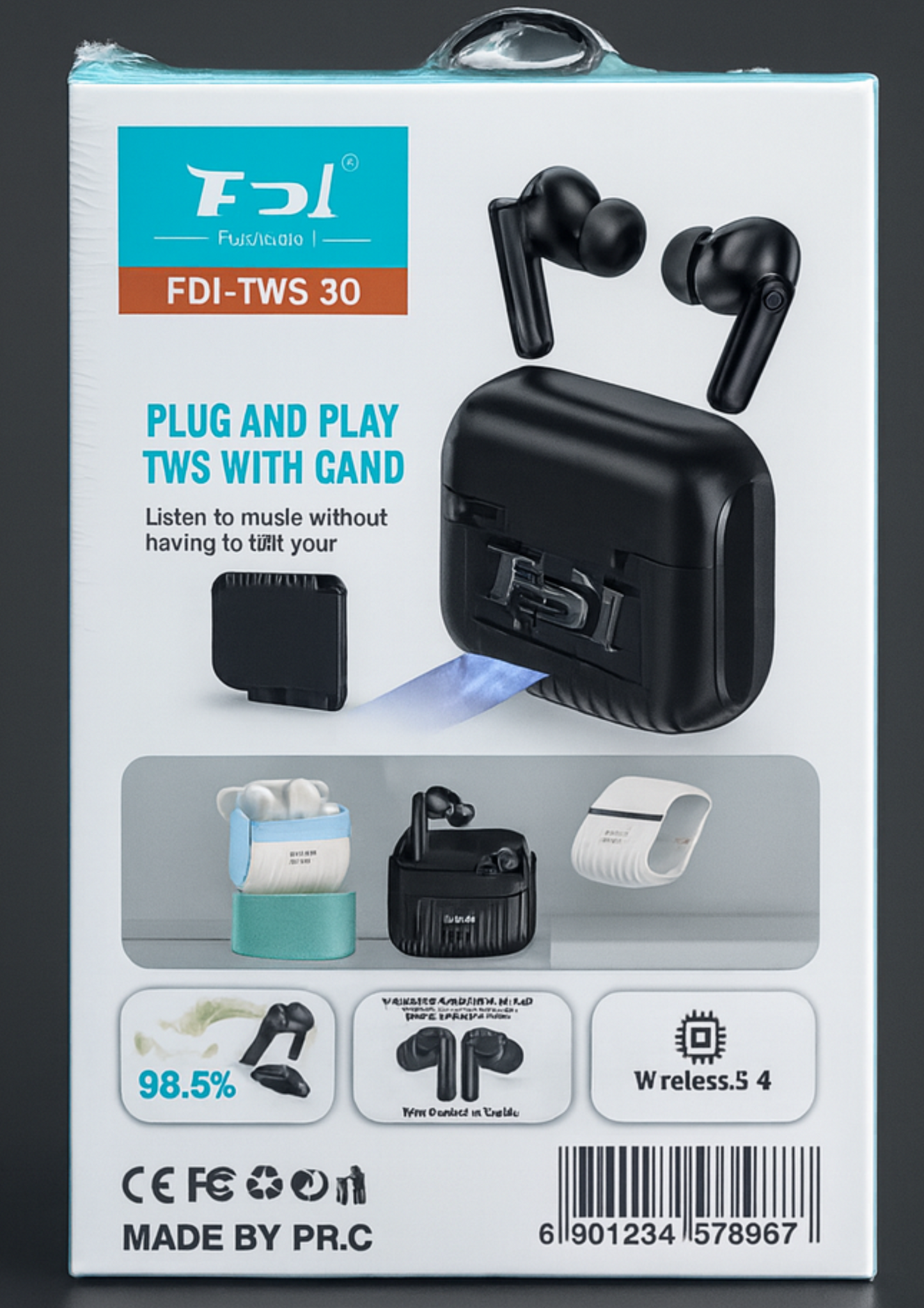 FD1 TWS 30 Wireless Bluetooth Headphone – Noise Cancellation Stereo Earbuds (Black, True Wireless)