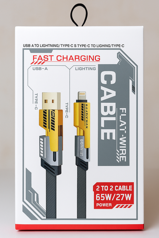 Flat Wire 4-in-1 Cable – Multi-Function Fast Charging & Data Transfer Cord