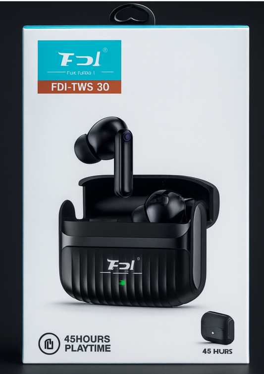 FD1 TWS 30 Wireless Bluetooth Headphone – Noise Cancellation Stereo Earbuds (Black, True Wireless)